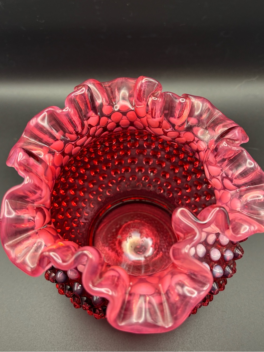 Venton Hobnail Ruffled Cranberry Glass Vase - Picture 6 of 16